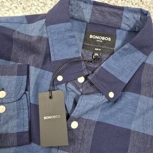 Bonobos Stretch Button Down Shirt Mens XXL Slim Blue‎ Buffalo Check Plaid Preppy